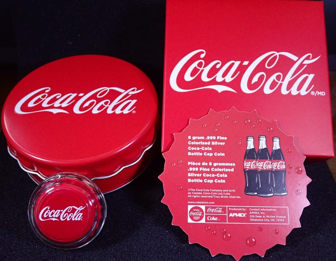 コカ・コーラ®ボトルキャップ 銀貨 貴重な裸！純銀 箱・缶・COA全部付！