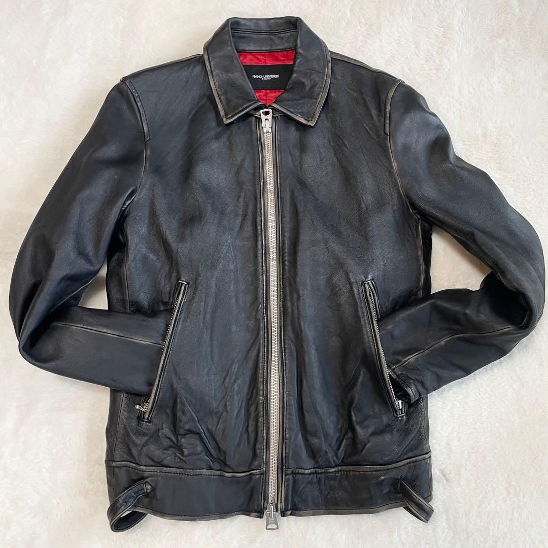 ✨️希少ダメージ加工✨️ナノユニバース　シングルライダース　キルティング　黒