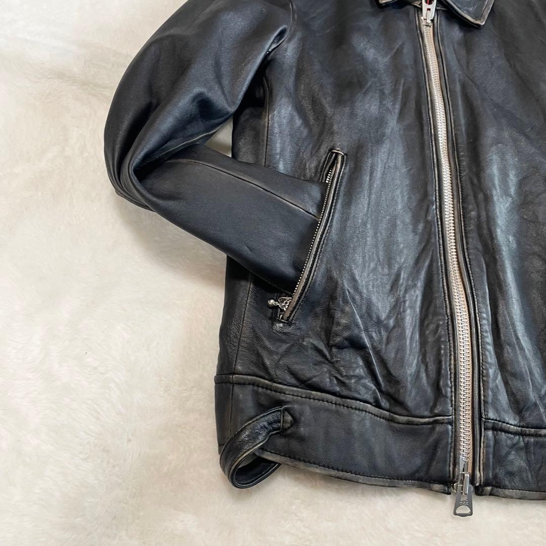 ✨️希少ダメージ加工✨️ナノユニバース　シングルライダース　キルティング　黒