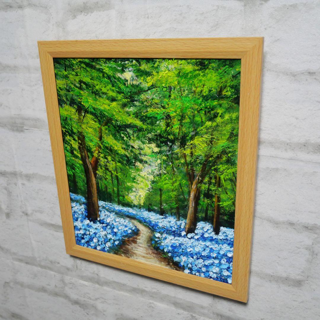 油絵 油彩 油彩画 絵 絵画【森の中の青い花】