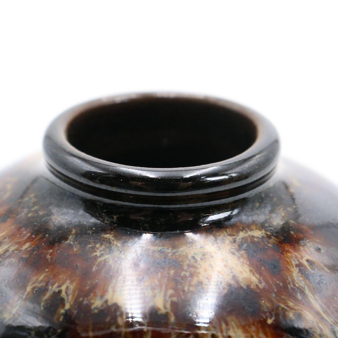 桶谷定一作 高取焼 文琳茶入 細川緞子仕覆付 茶道具 共箱　V543　DC3