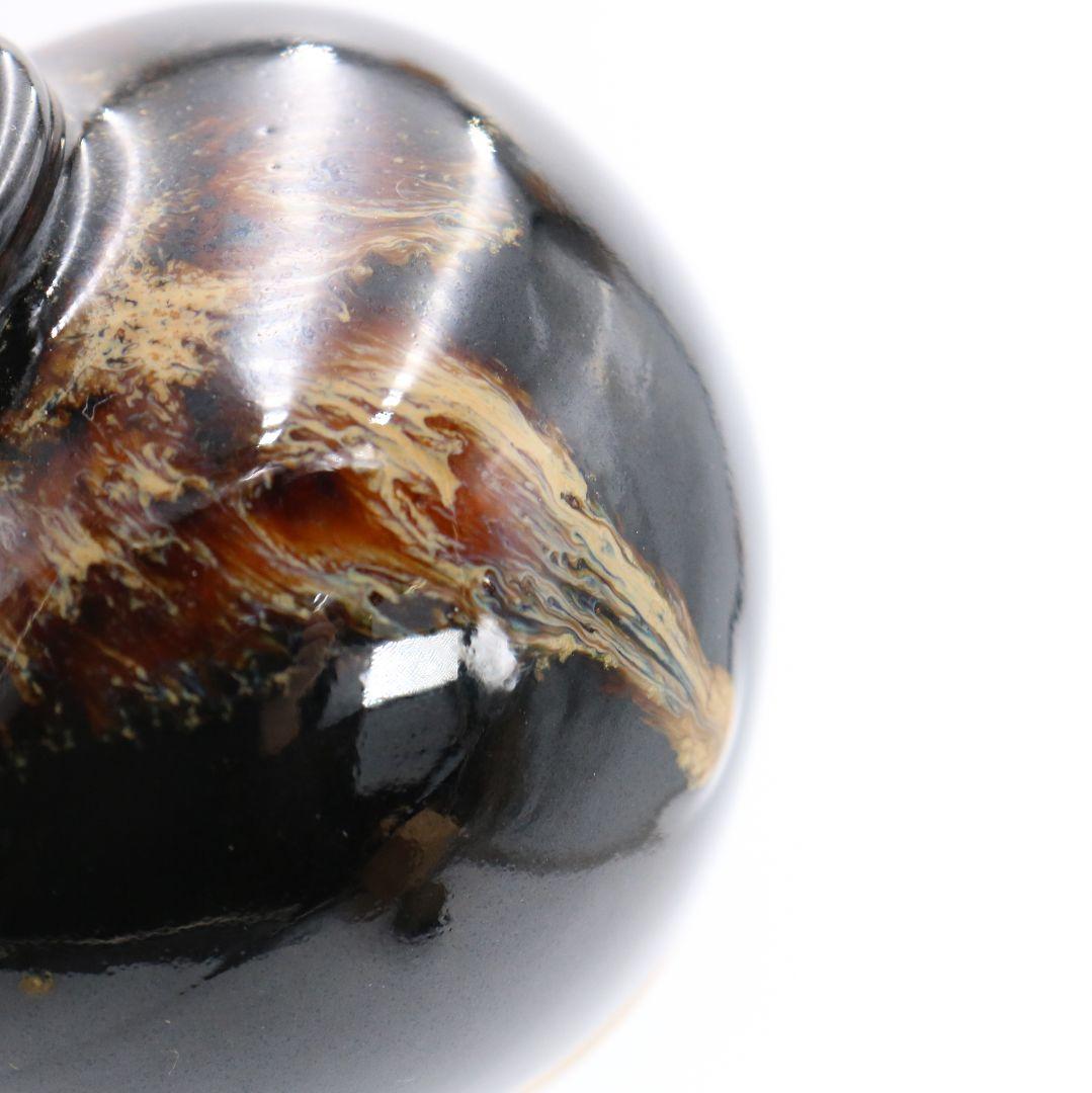 桶谷定一作 高取焼 文琳茶入 細川緞子仕覆付 茶道具 共箱　V543　DC3