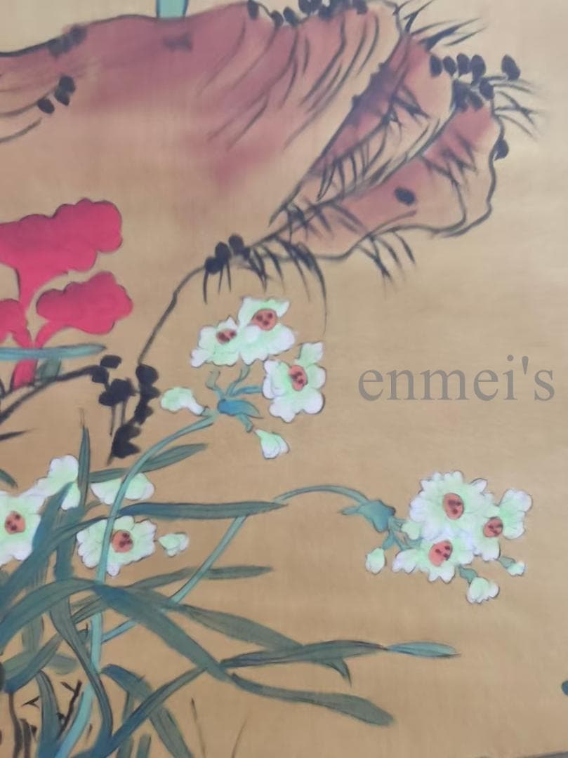 中国古美術 清代 余省作款 竹と鳥の絵画 絹本 四尺 手描き 掛軸 中堂画 肉筆