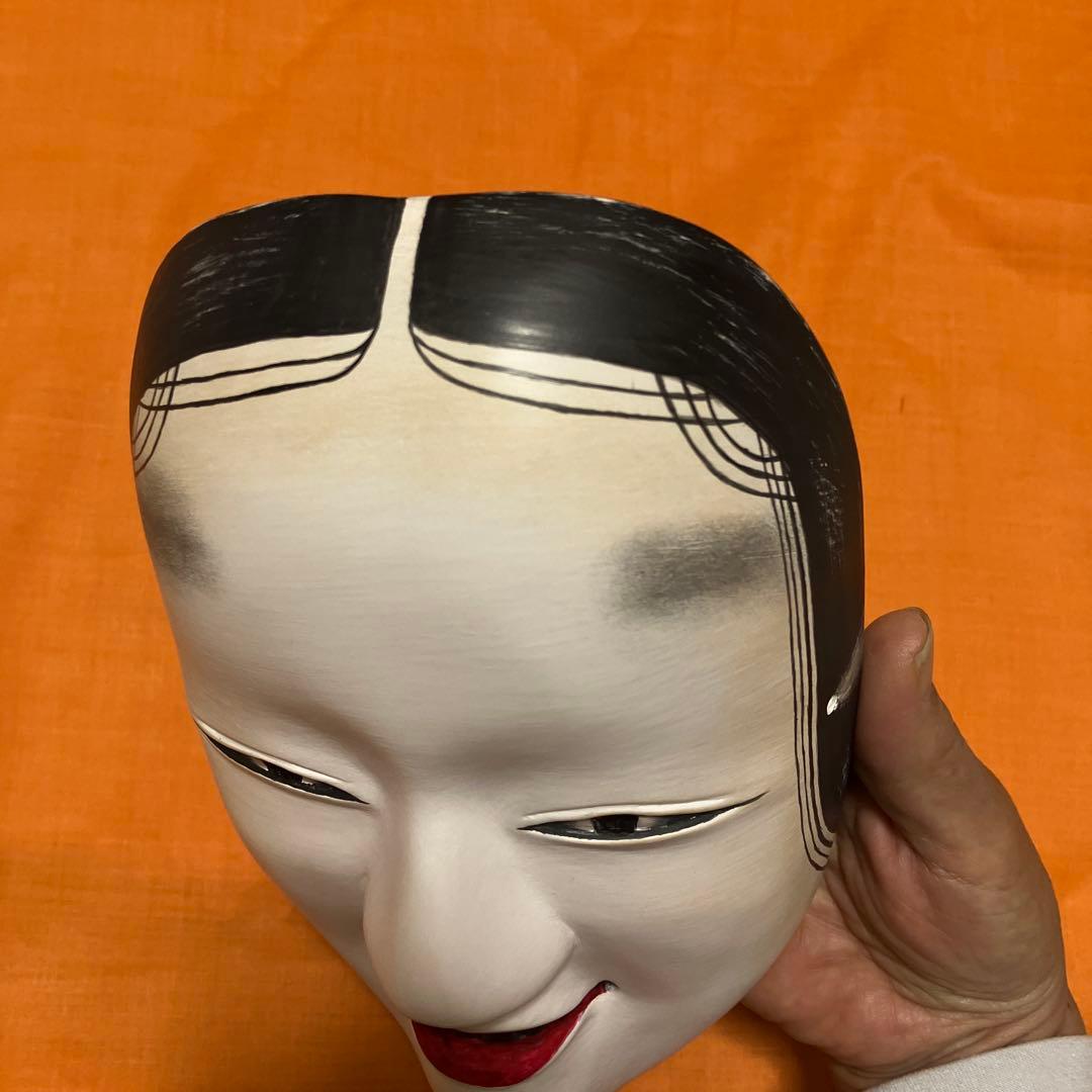 美品　能面　増女　(ますおんな) 木彫り　手彫り　桐箱　能面袋