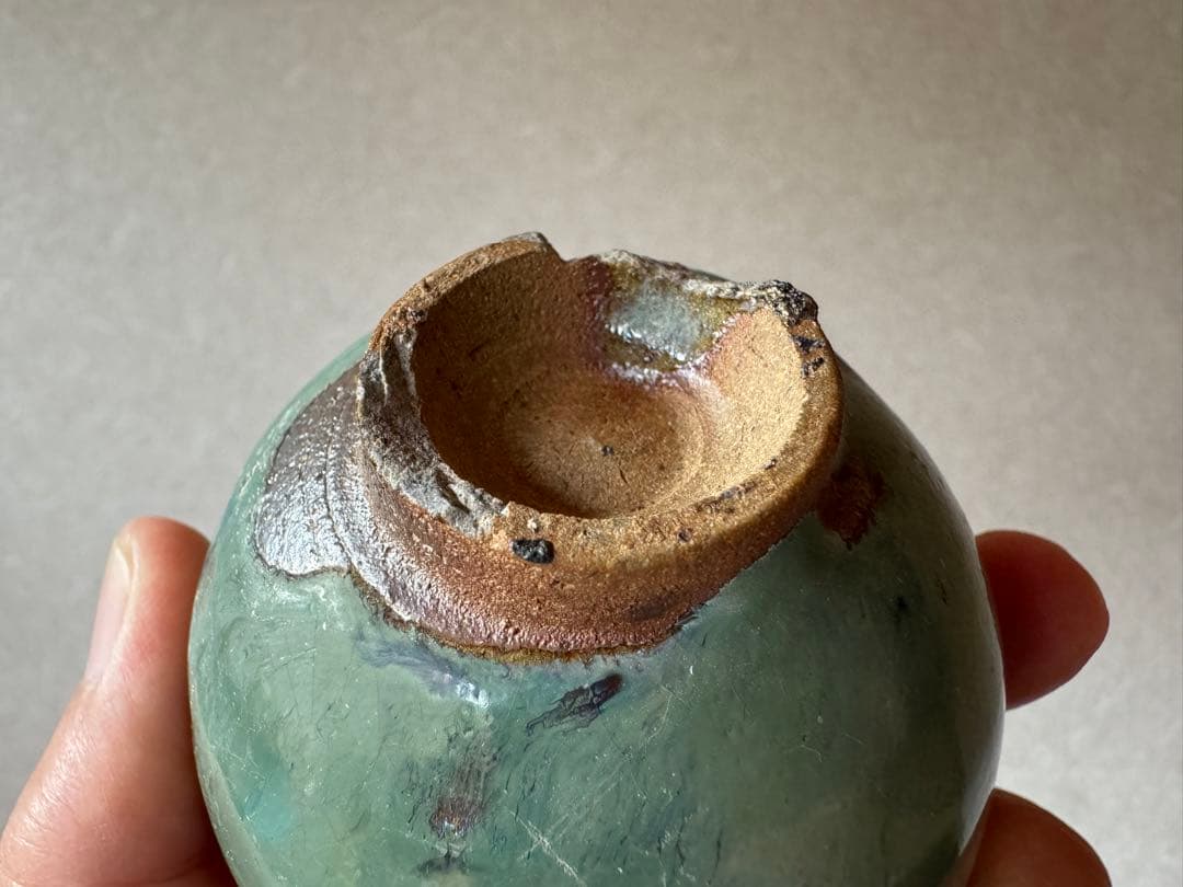 古唐津　緑釉杯　ぐいのみ　桃山〜江戸初期