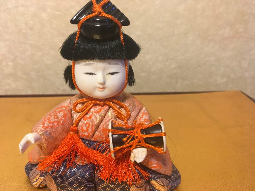 木目込雛人形　人間国宝　原米州作　5人囃子　 オレンジと青の模様