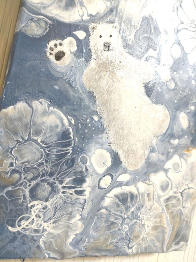 シロクマの油絵【アイスフロート】1点物の原画◆作者サイン入り/油彩画