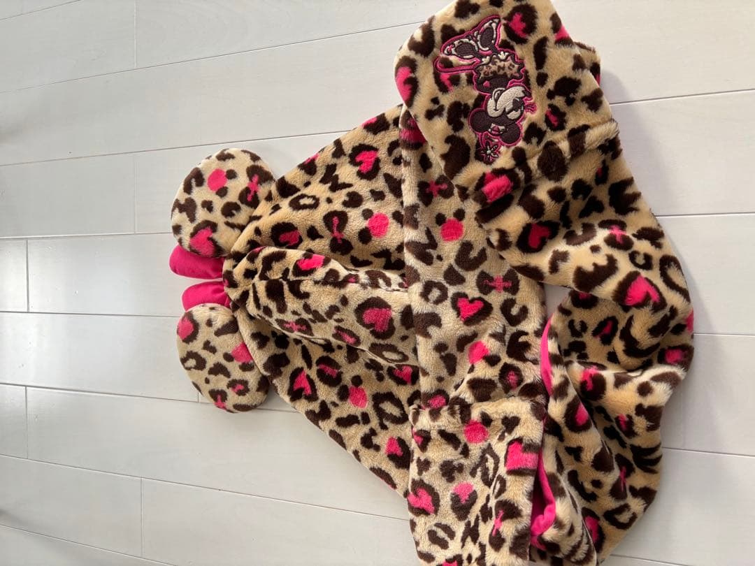 美品！ ディズニー ファンキャップ ミニー 耳付き ヒョウ柄 マフラー
