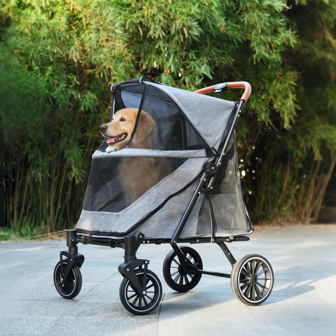 ペットカート 耐荷重50㎏ 大型犬対応 前後ドア 乗りやすい 【グレー】