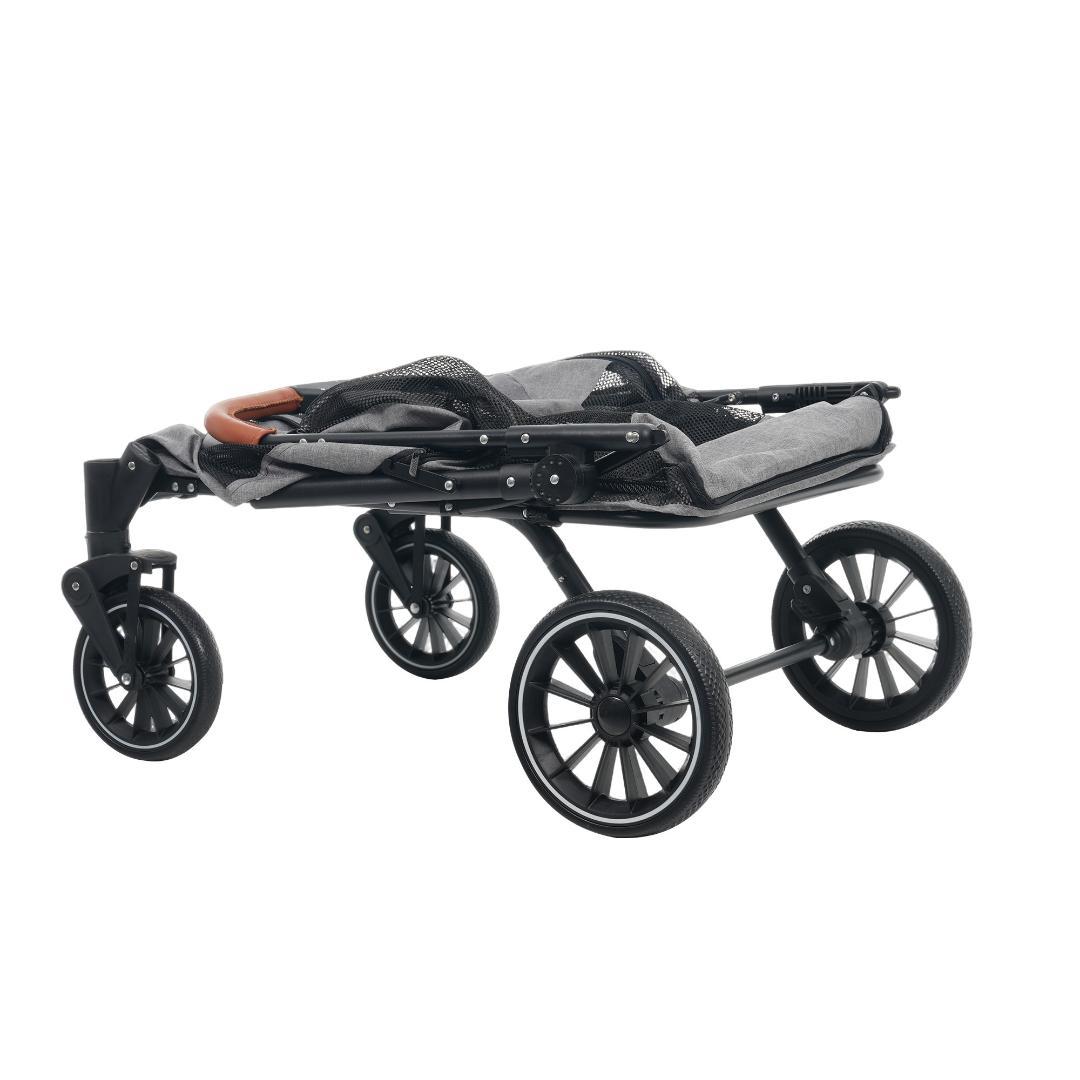 ペットカート 耐荷重50㎏ 大型犬対応 前後ドア 乗りやすい 【グレー】