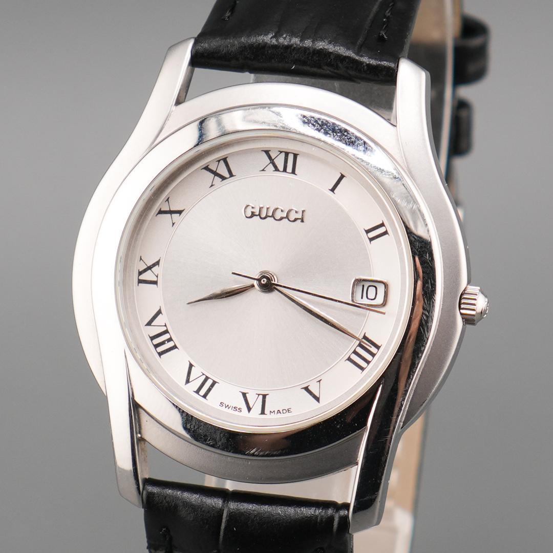 稼働 GUCCI 5500M デイト 腕時計 新品電池 新品ベルト クォーツ