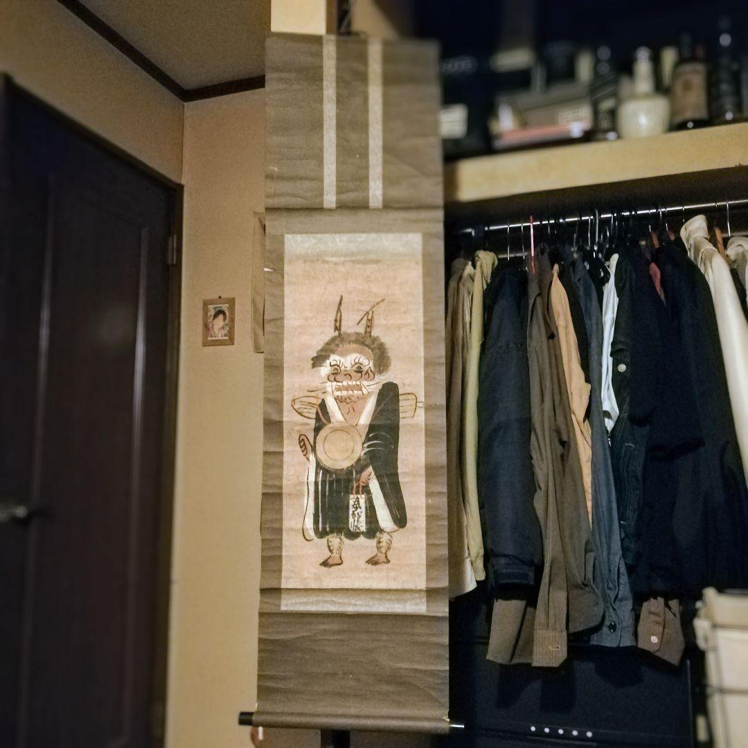 剣*心様 大津絵　 鬼の念仏図　 古画 　日本画 　風俗画　茶掛軸 　希少品　時