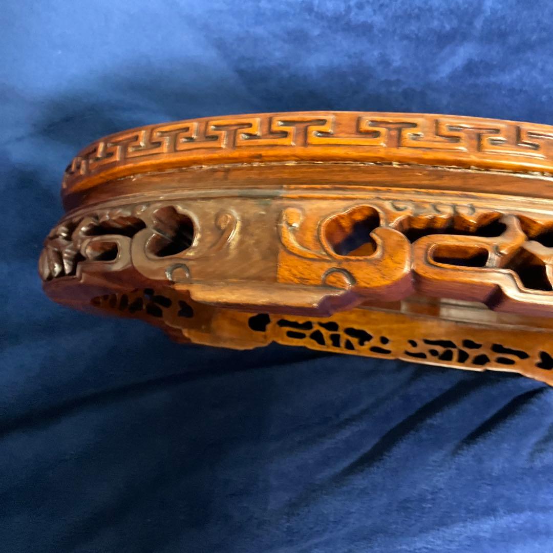 唐木製　彫刻入り楕円形花台