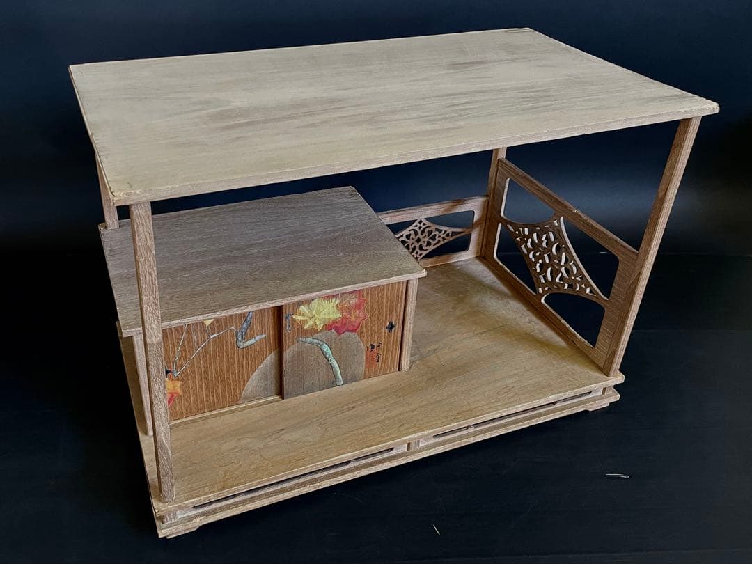 「母」 指物師 善斎 五雲 絵 夕紅葉図 茶棚 煎茶棚 仕舞い箱 茶道具（あ）