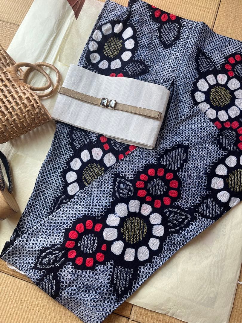 有松絞り 浴衣 粋 美品 濃紺 藍色 夏着物