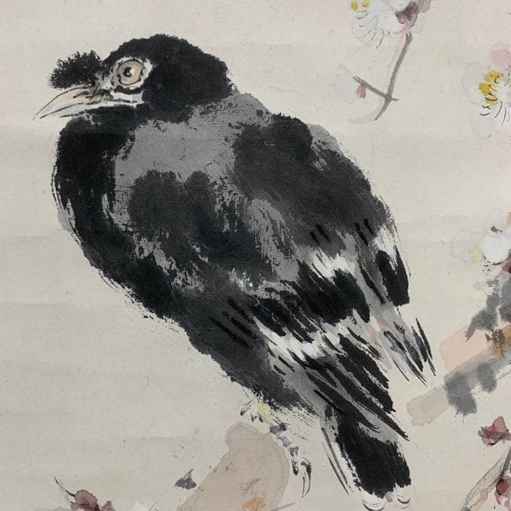 橋本関雪  掛け軸  「梅と宿禽」 叭々鳥