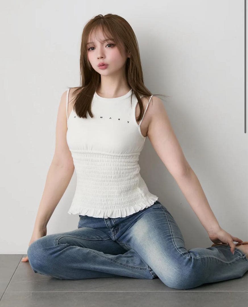 トップス Ami shirring logo tops andmary