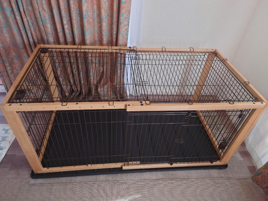 リッチェル木製スライドペットサークル ワイド 小～中型犬用【ナチュラル】屋根付き