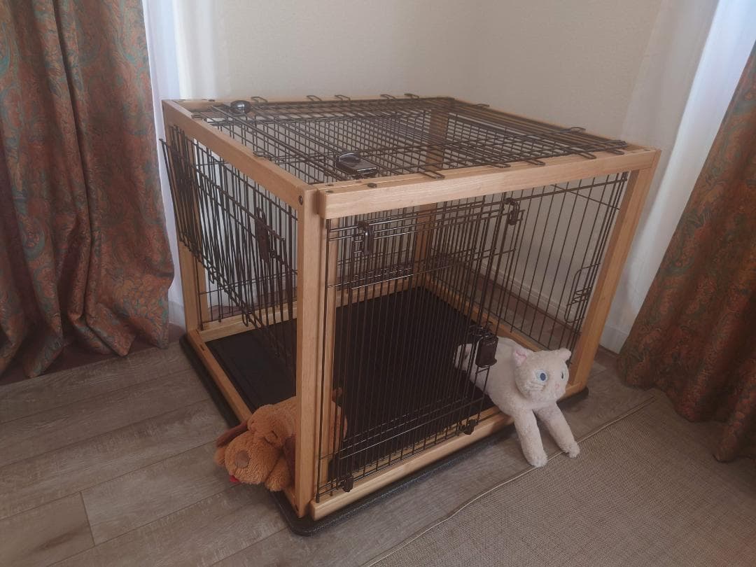 リッチェル木製スライドペットサークル ワイド 小～中型犬用【ナチュラル】屋根付き