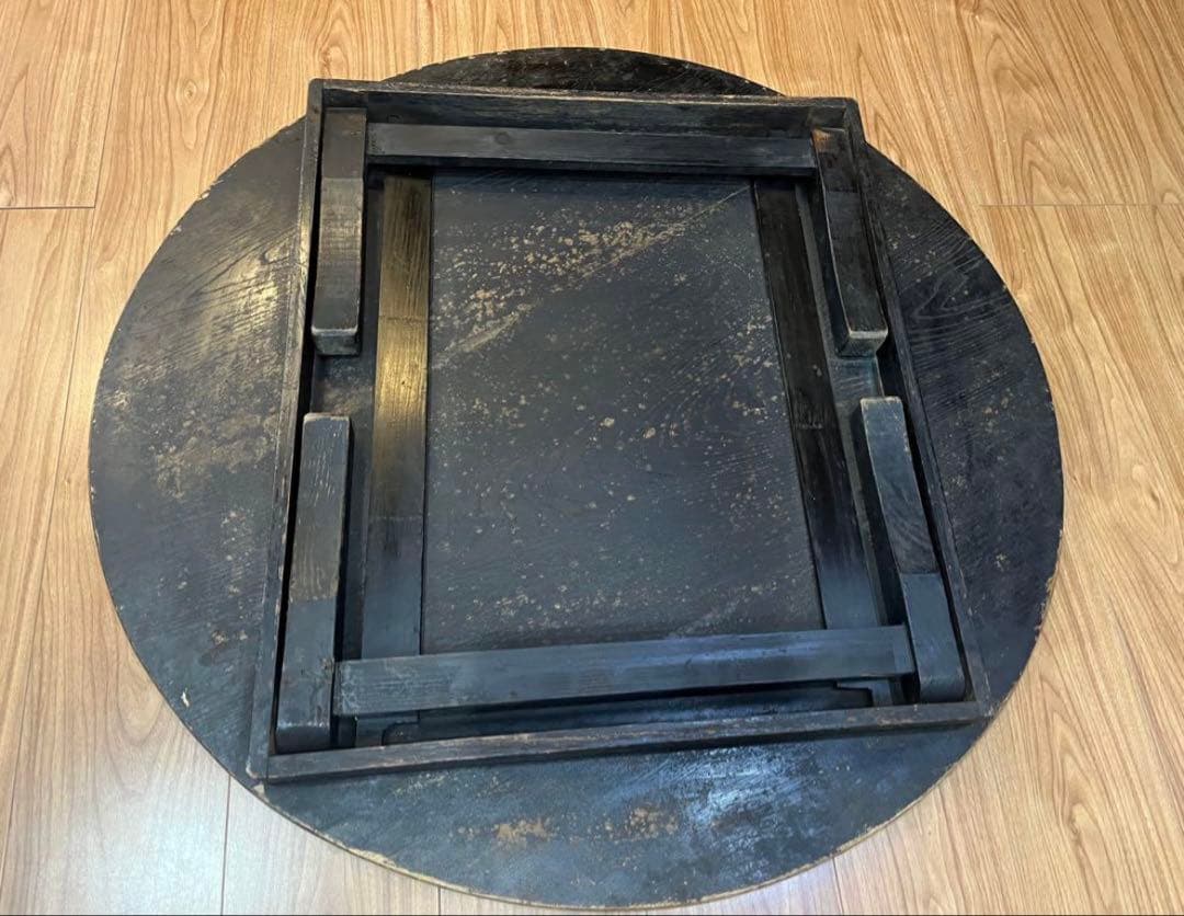 黒い円形座卓レトロ昭和