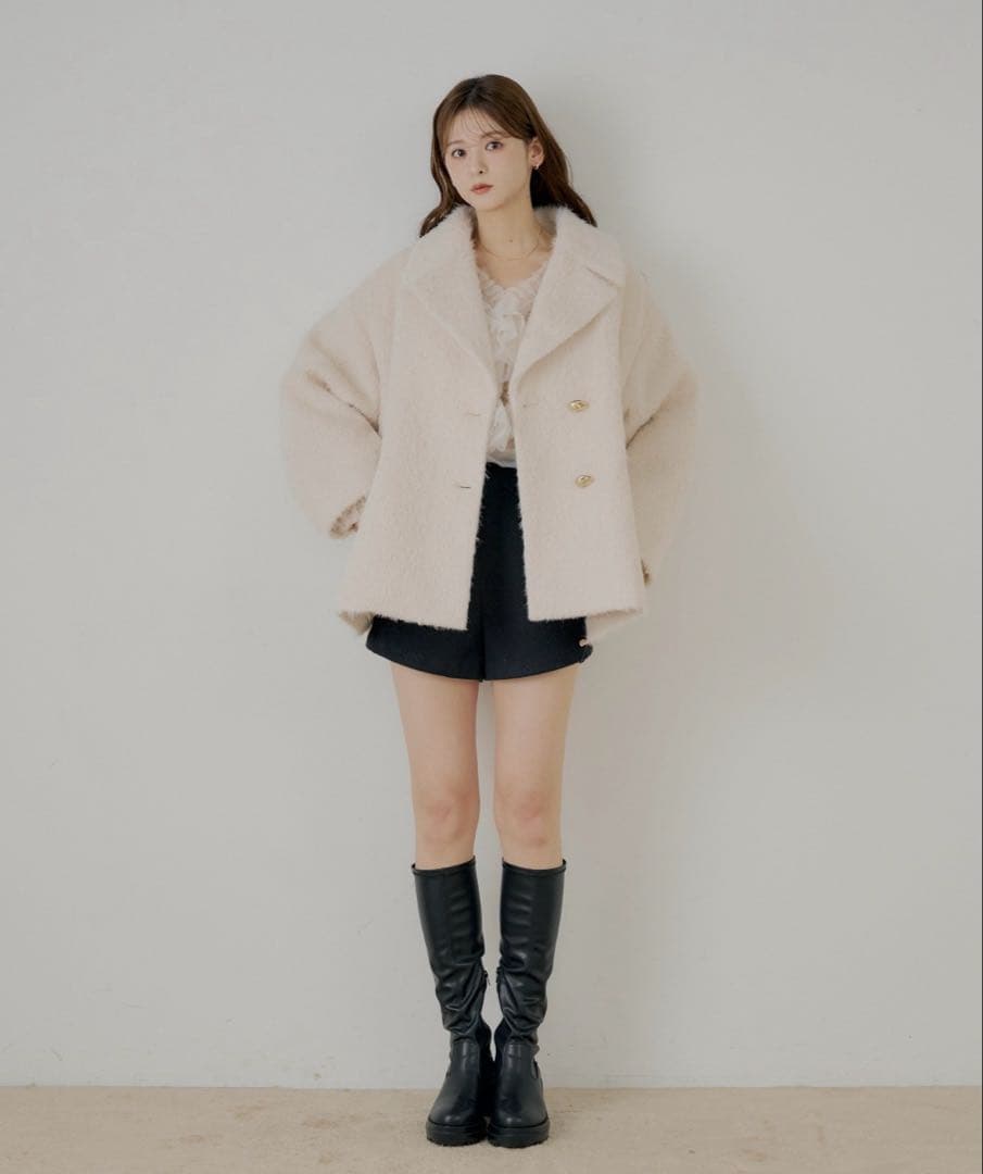 Chico 金釦シャギールーズコート アイボリー