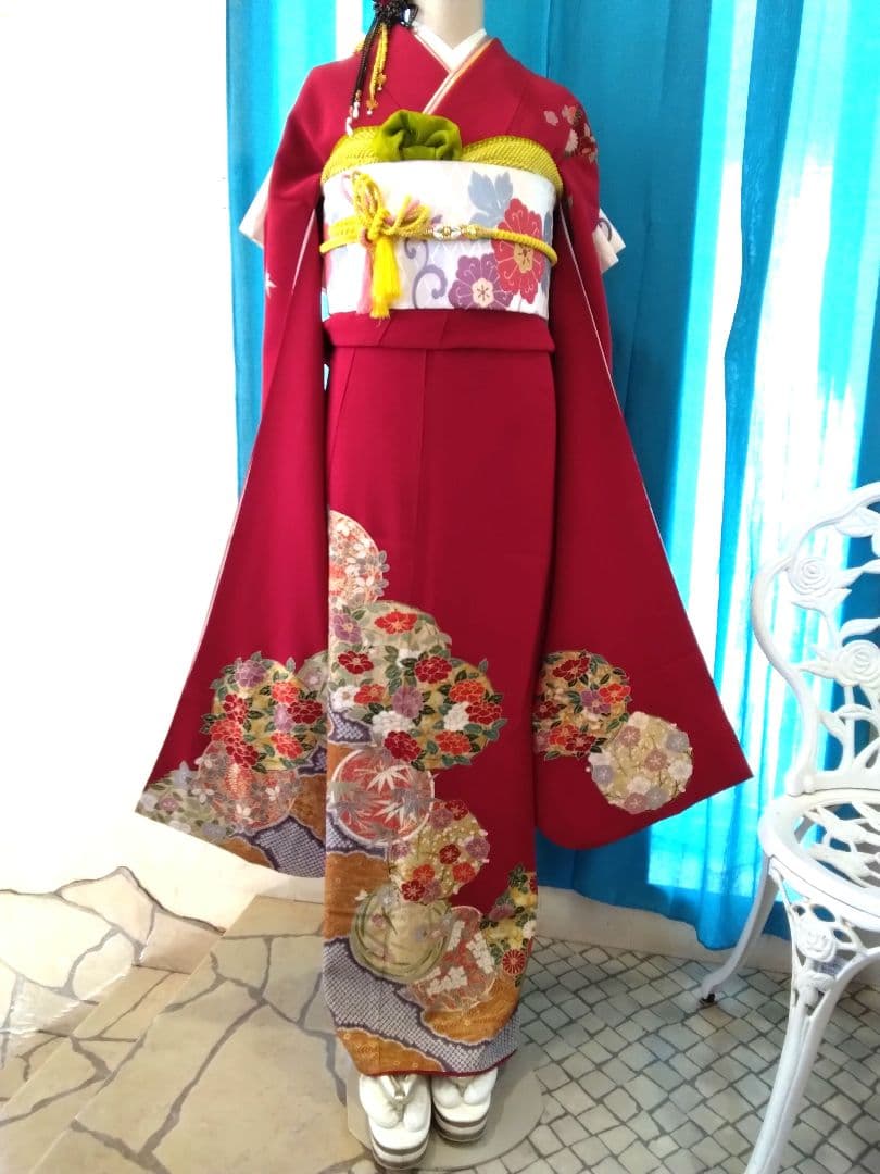 振袖フルセット、鈴乃屋振袖、成人式、重ね衿、帯揚げ帯締め、唐織袋帯、ガード加工