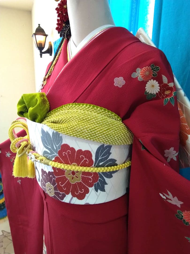 振袖フルセット、鈴乃屋振袖、成人式、重ね衿、帯揚げ帯締め、唐織袋帯、ガード加工
