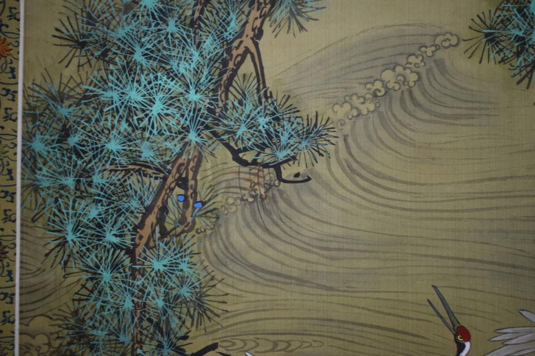 真作/慧雲/松鶴潮/鶴/潮/松/中国/布袋屋掛軸HK-83