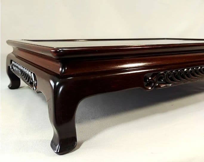 [未使用 美品]大阪唐木指物　花台　本紫檀　無垢　伝統的工芸品　菊透し彫　日本製