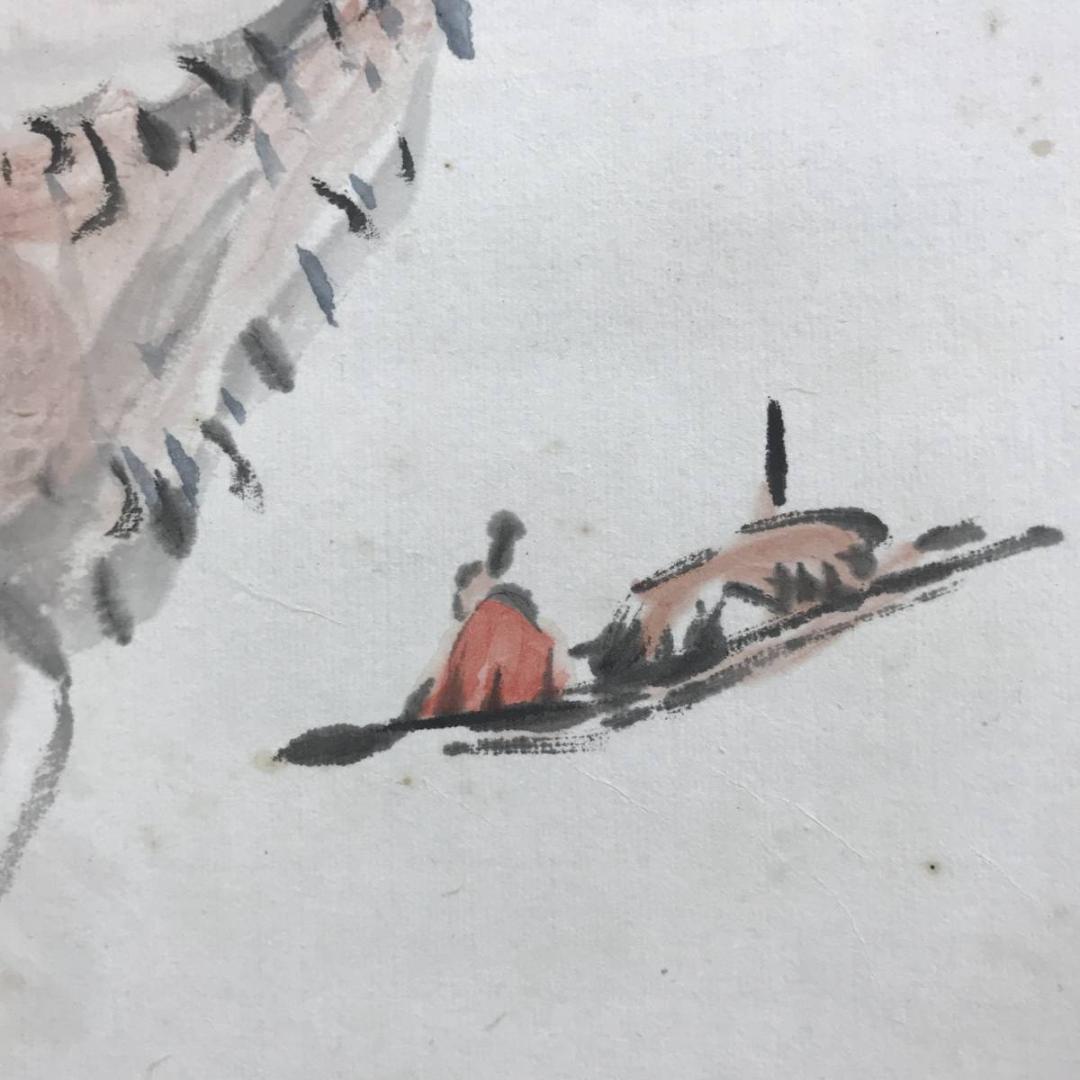 真作/河野華外/江山浮舟画賛/山水図/掛軸☆宝船☆AE-318