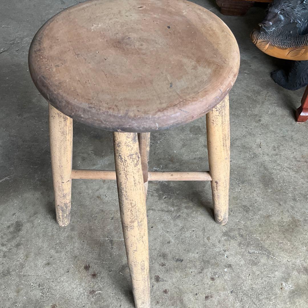 北欧風　丸椅子　アンティーク　スツール　木製　レトロ　古道具　ヴィンテージ