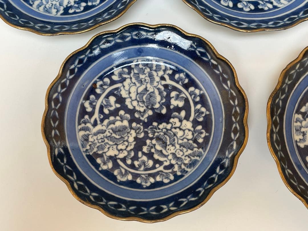 【和食器】古伊万里　上手　牡丹唐草白抜き　小皿　五枚