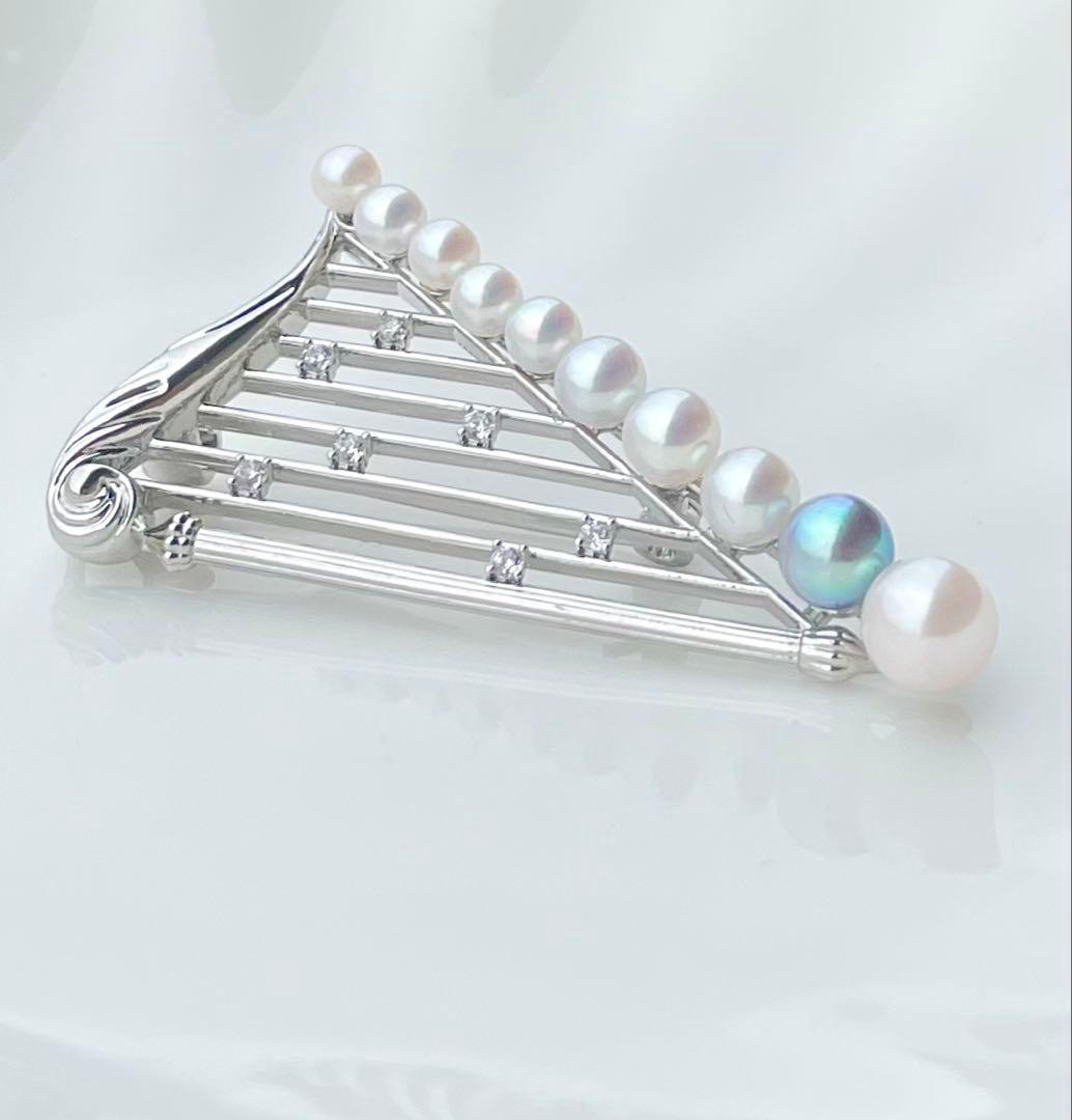 あこや真珠 極上本真珠 虹色ブローチ マルチカラー 音楽会 卒業入学式 月の竪琴