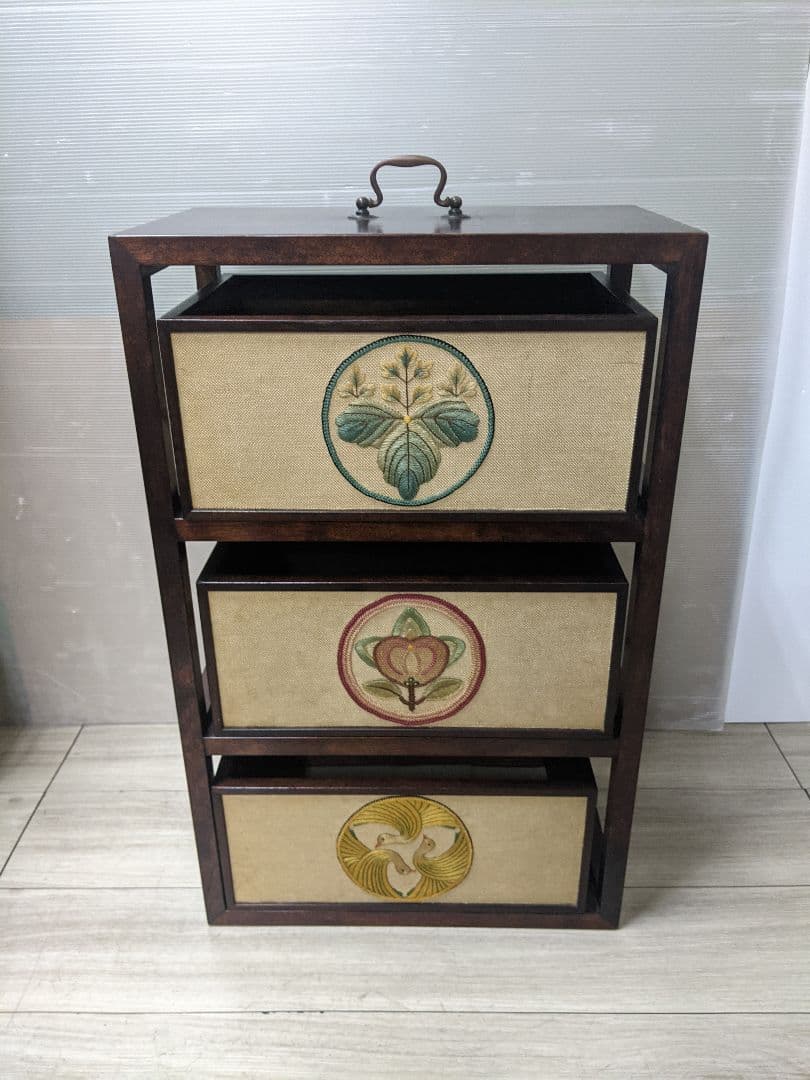 ミニチェスト 小物入れ 昭和レトロ 小引き出し アンティーク　刺繍チェスト