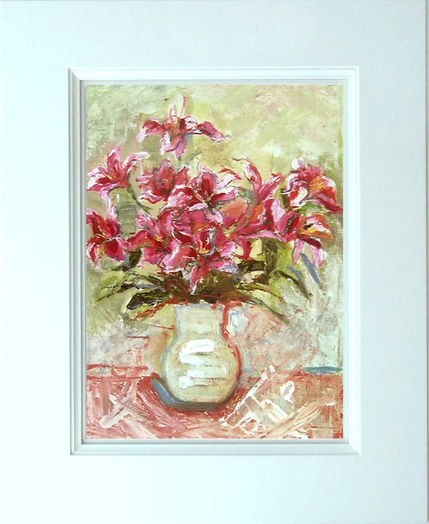 油絵 菅家令子 絵 絵画 インテリア 額付(黒) uF6-070902 花 ゆり