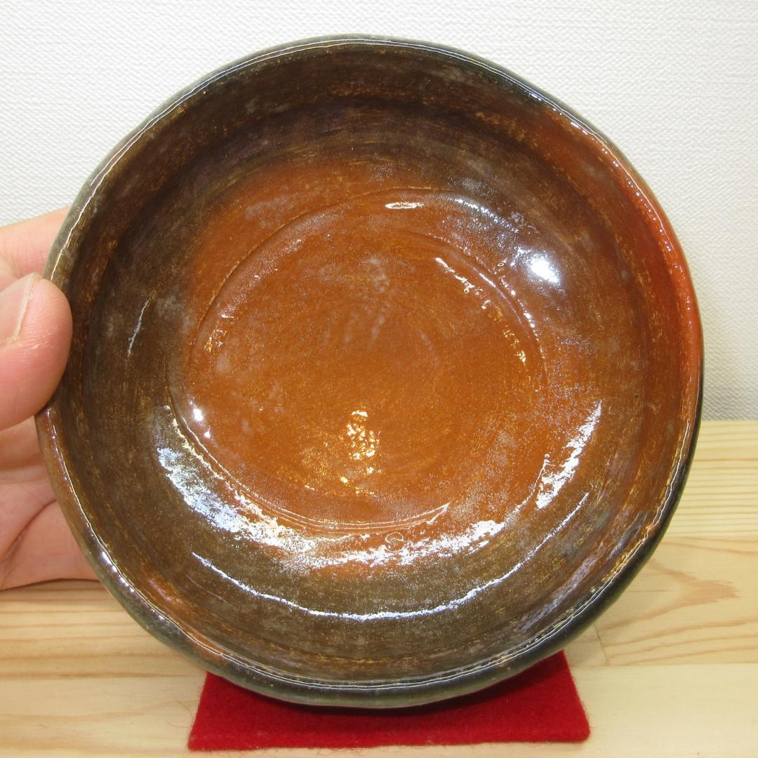 送料込【逢絢亭】茶道具 平茶碗 楽焼 赤楽 小川長楽 共箱入り