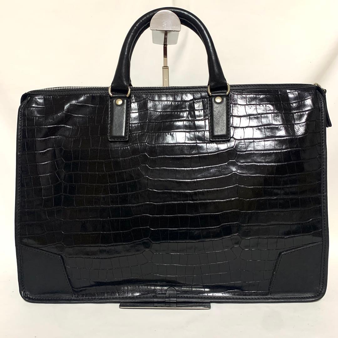 美品✨ エース社製　オールレザー　クロコダイル型押し　ビジネスバッグ　ブラック
