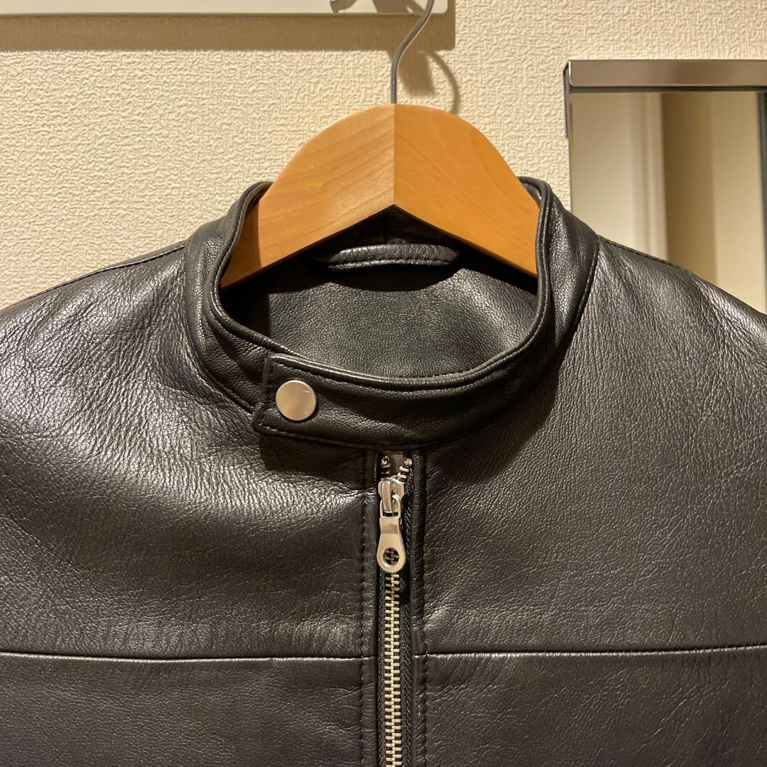 黒 レザー シングルライダースジャケット ABAHOUSE ヤギ革