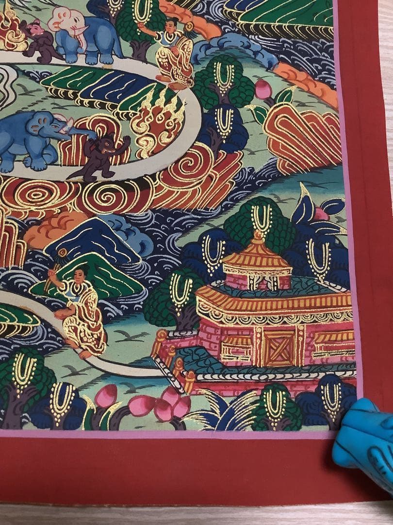 《 チベット密教　新品　1点物 》 手描き　曼荼羅　天国への道　仏画　仏教　g5