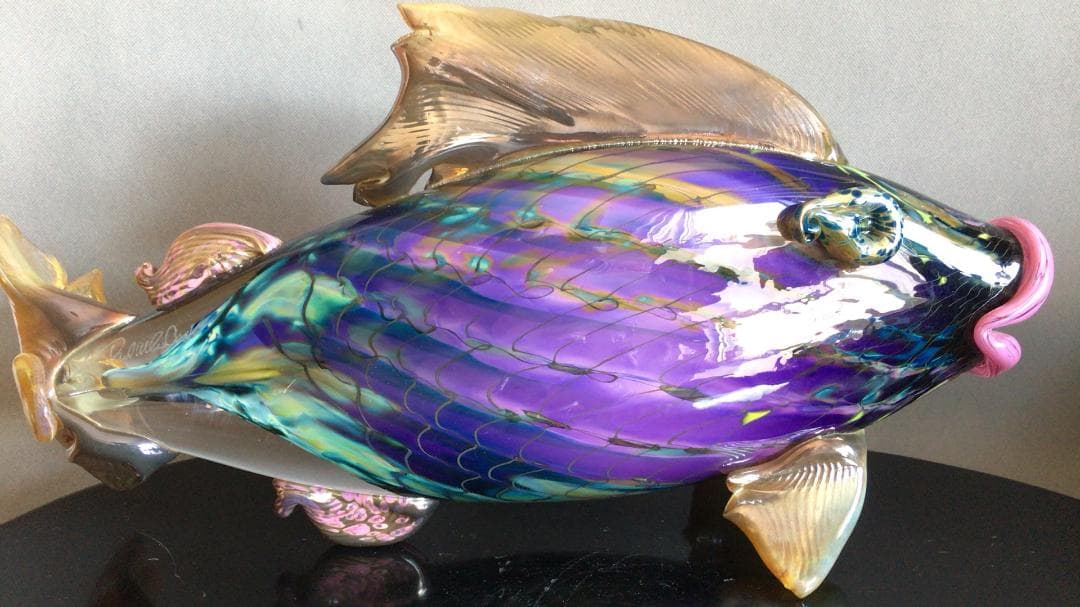 【龍風】美術品　ガラス製　魚　置物