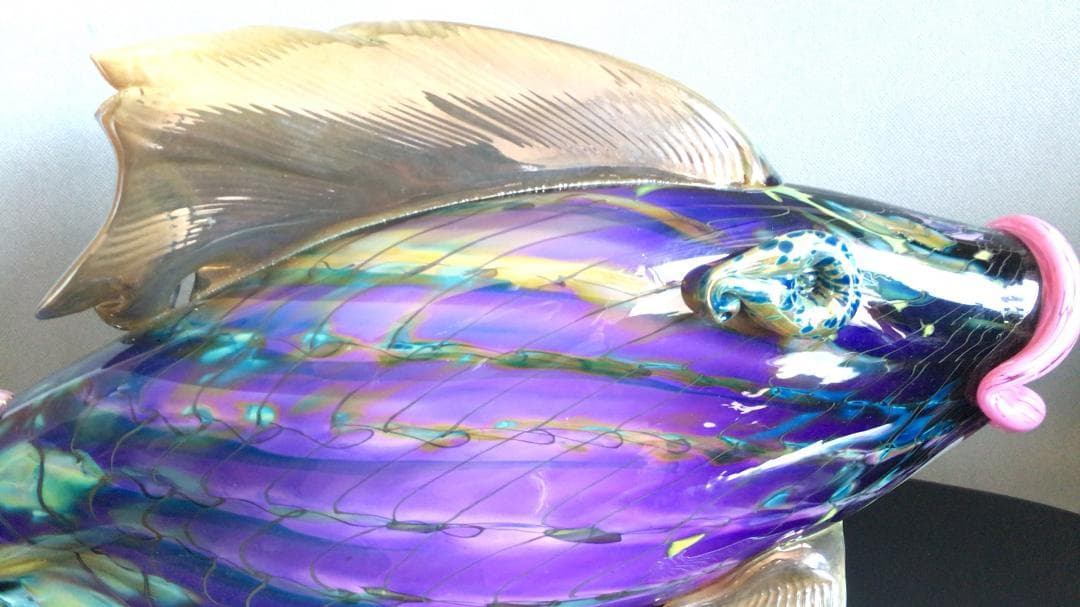 【龍風】美術品　ガラス製　魚　置物