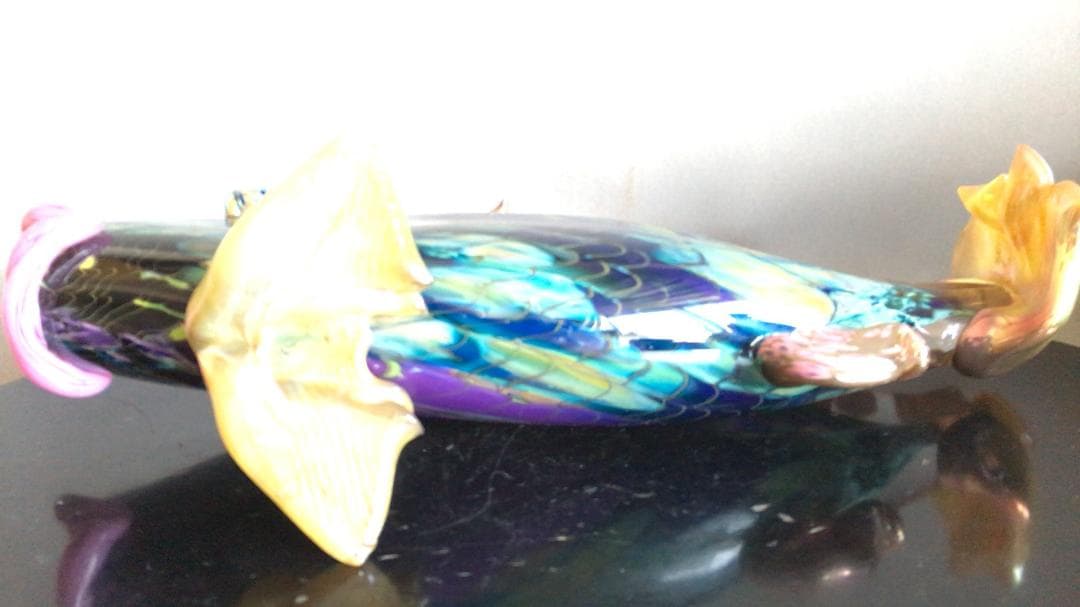 【龍風】美術品　ガラス製　魚　置物