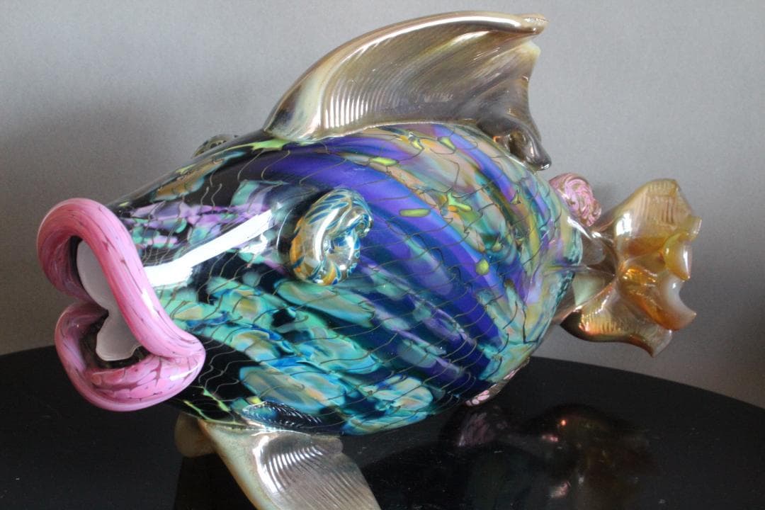 【龍風】美術品　ガラス製　魚　置物