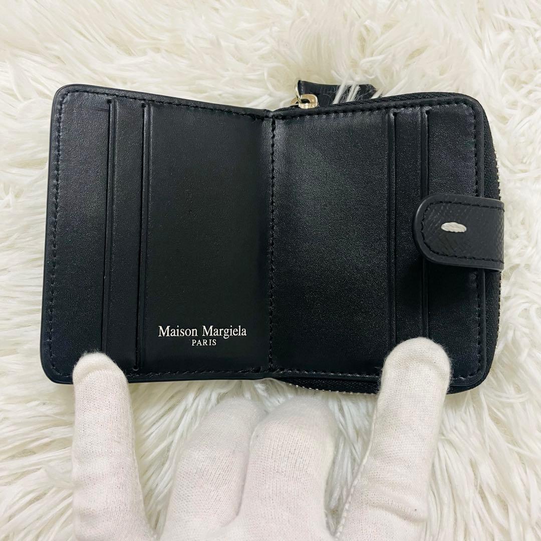 極美✨マルジェラ ニつ折り財布 シボ革 4ステッチ レザー 黒