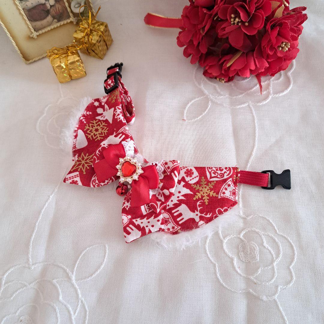 クリスマスシリーズ(赤&白)わんちゃん猫ちゃん用襟つき首輪