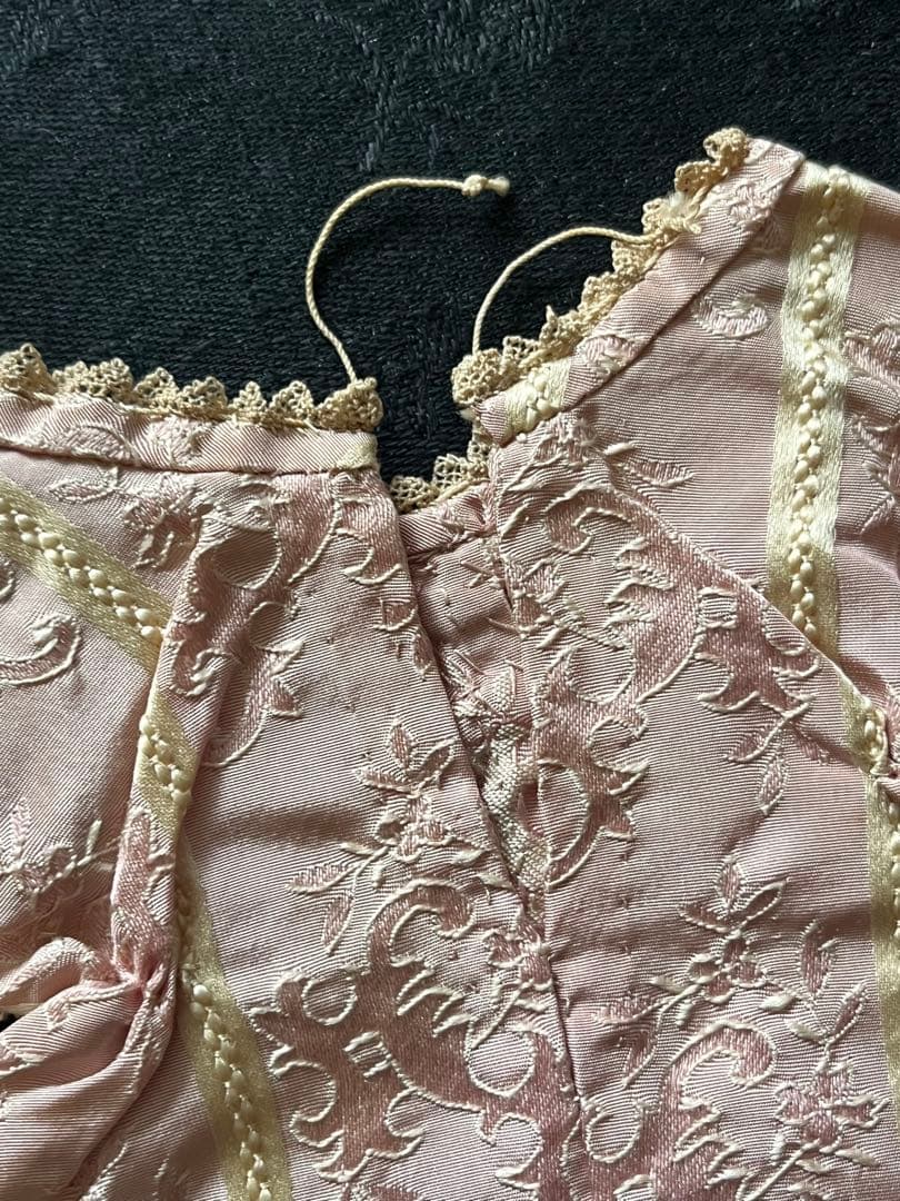 アンティークフランスドールビスクドールロココリボントリムドレス帽子セット