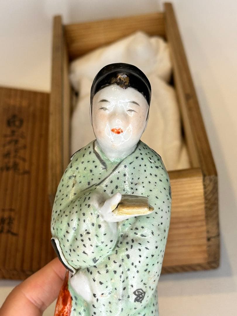 中国美術 清時代 粉彩 人物置物 共箱付 火漆封印有 骨董品 古陶磁