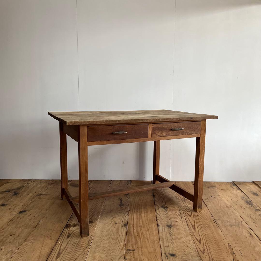 アンティーク テーブル 栗材 ナラ オーク シャビー 無塗装 古道具 《送料込》