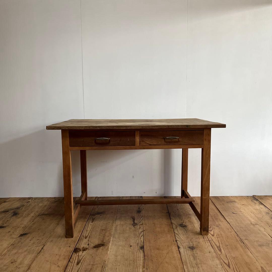 アンティーク テーブル 栗材 ナラ オーク シャビー 無塗装 古道具 《送料込》