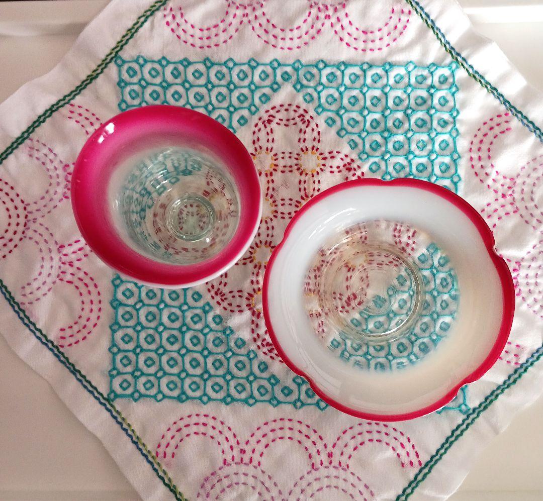 大正ガラス ピンクレッドセット 氷カップと氷コップ